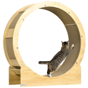 Roue d'exercice pour chat - frein, grattoirs - dim. 91L x 33,5P x 94H cm - aspect bois naturel