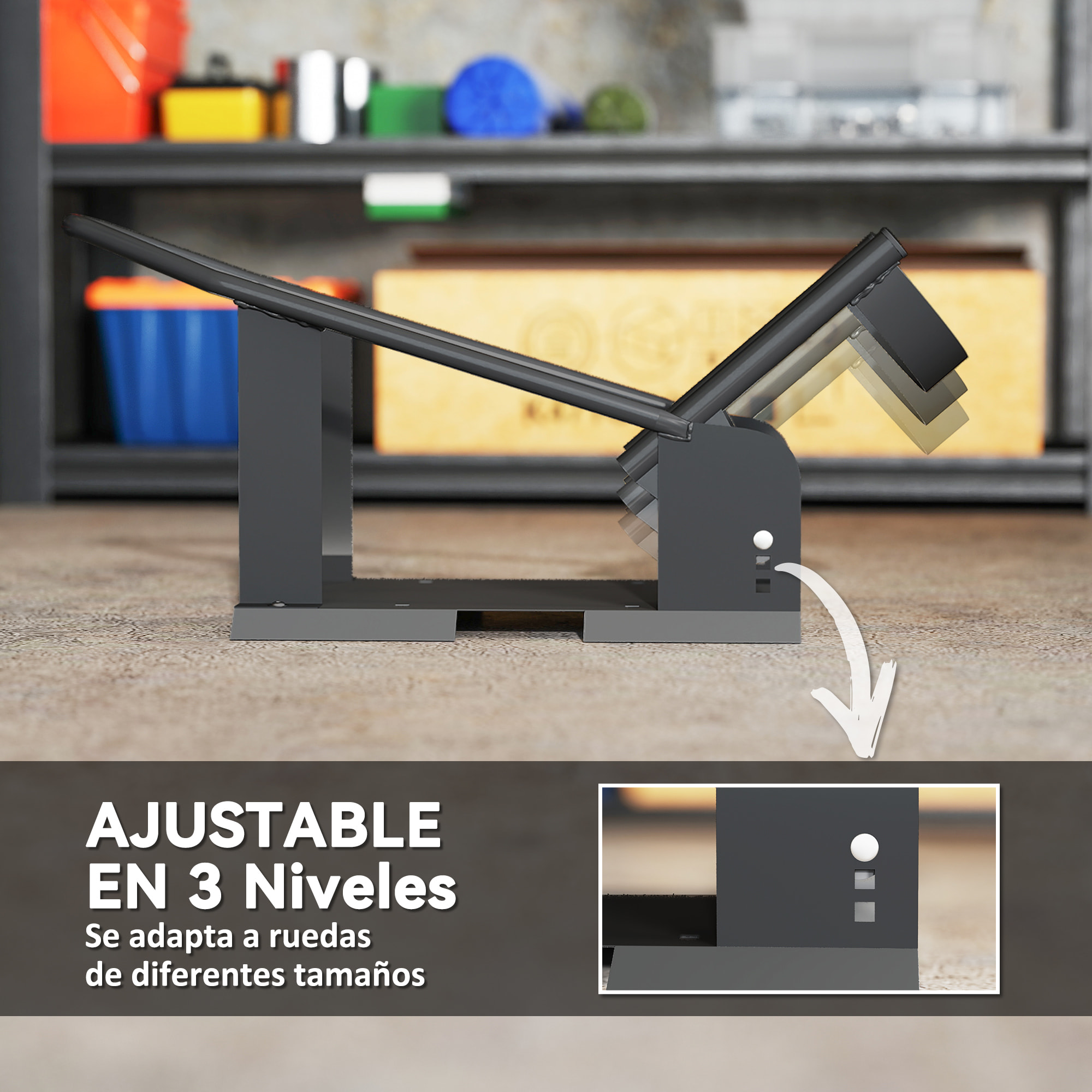 Caballete de Moto Carga 816,5 kg Soporte para Rueda Delantera de Motocicleta Robusta con Altura Ajustable en 3 Niveles para Ruedas Ø38,1-53,34 cm Negro