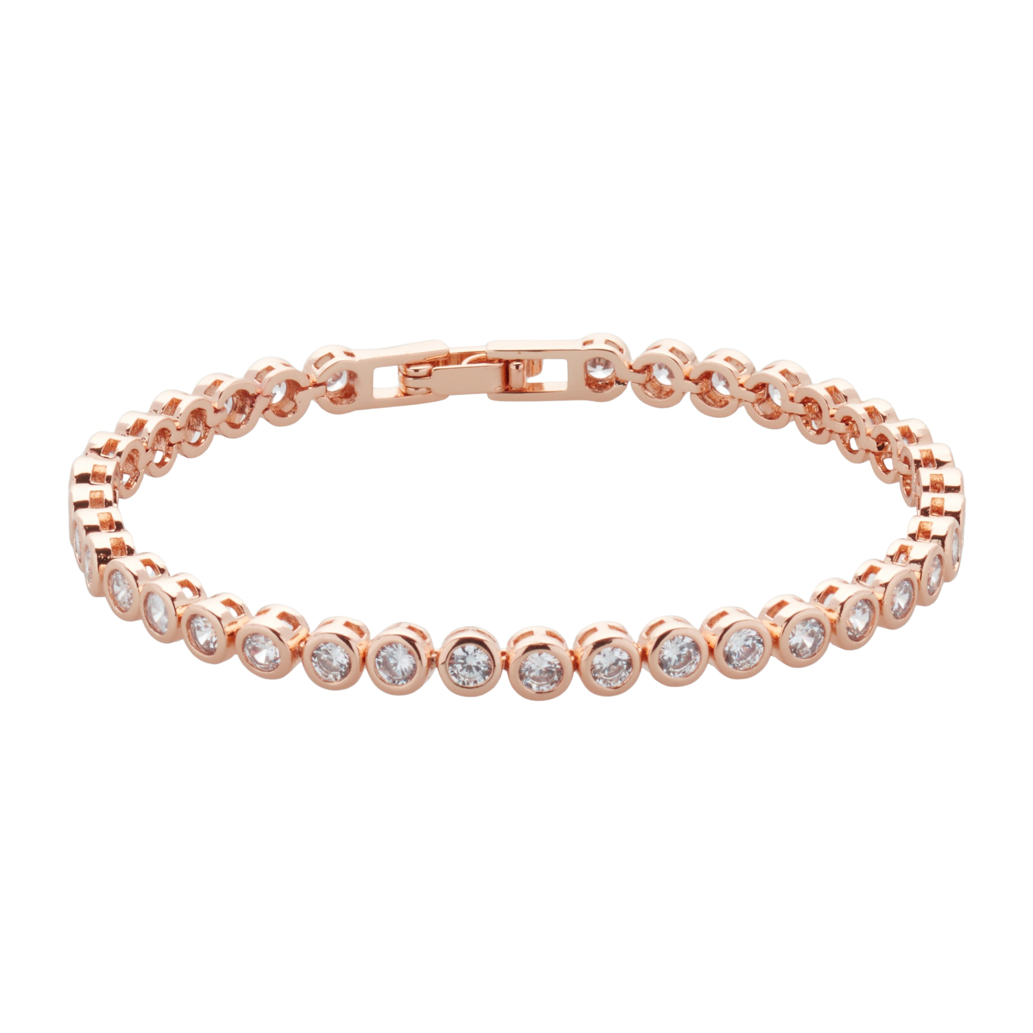Bracciale U.S. Polo Assn. In metallo dorato rosa con cristalli bianchi rotondi