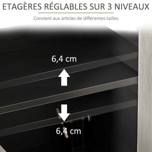 Buffet design contemporain - 4 portes, 2 étagères - dim. 121L x 37l x 75H cm - piètement effilé pin noir aspect bois gris