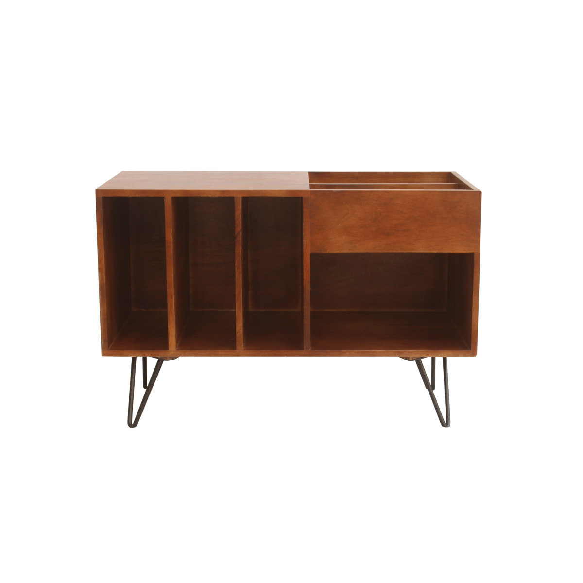 Buffet de rangement vinyles en bois manguier massif teinté et métal L90 cm BOOGIE