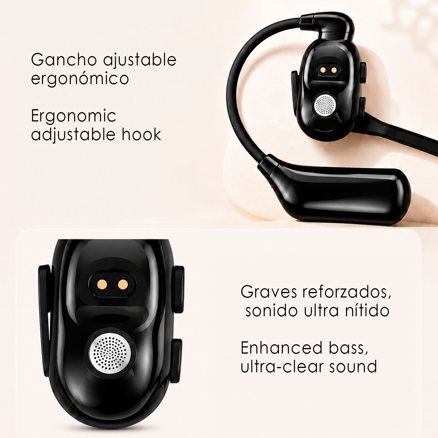 Auricular Bluetooth manos libres V2. Diseño reversible para ambas orejas, micrófono magnético extraíble de 360° y batería larga duración. Con caja de carga y compatible con PC/Tablet.