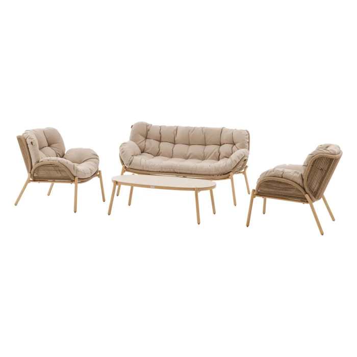 Salon de jardin "Meloane" taupe 5 places en polyester et acier