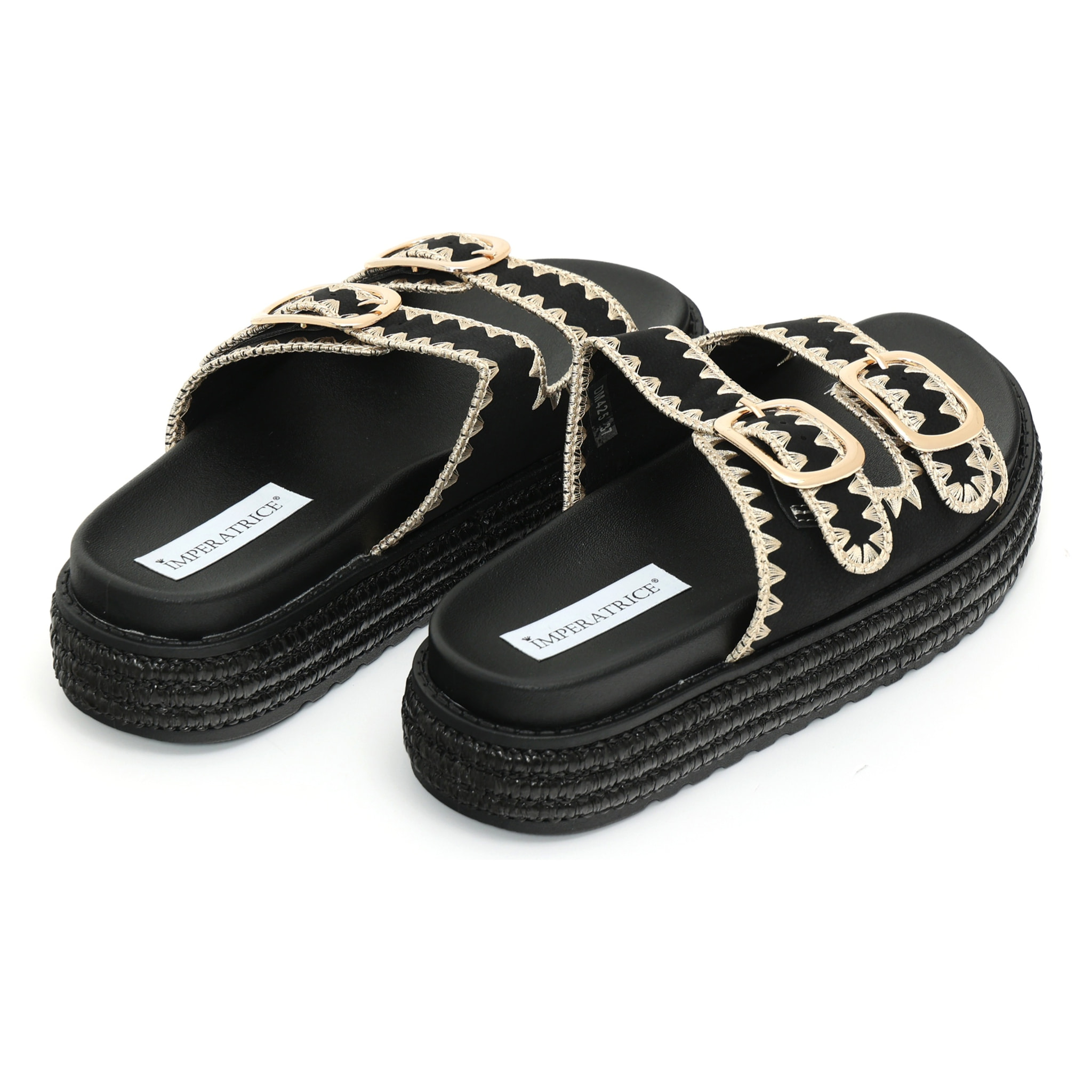 Sandali platform in simil pelle con fibbie color oro