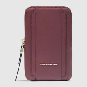 Piquadro Porta telefono da collo in pelle con porta carte di credito, schermato con protezione RFID