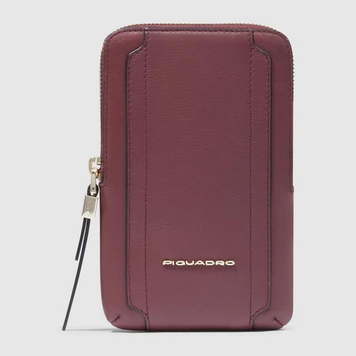 Piquadro Porta telefono da collo in pelle con porta carte di credito, schermato con protezione RFID