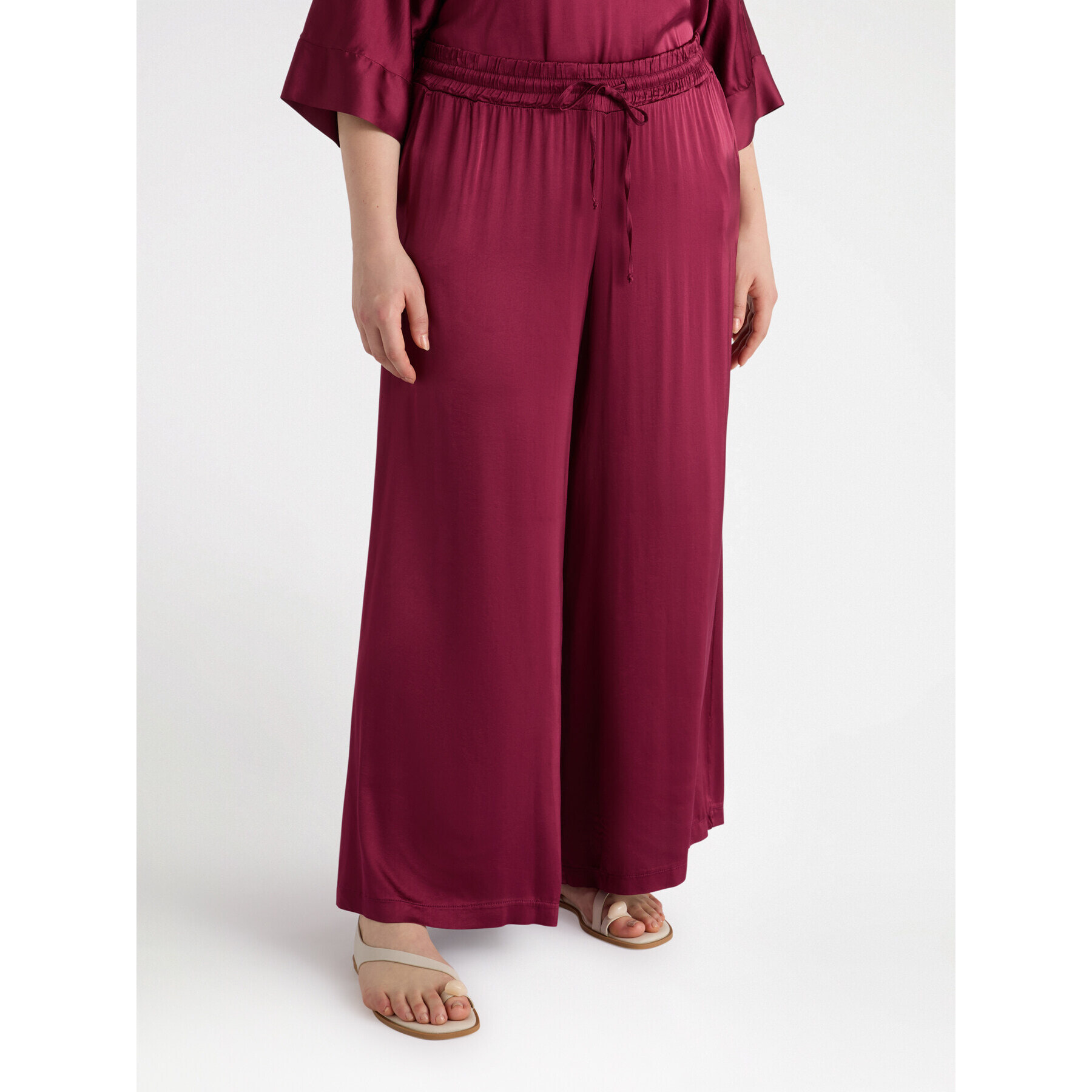 Fiorella Rubino - Pantalón palazzo de raso - Burgundy
