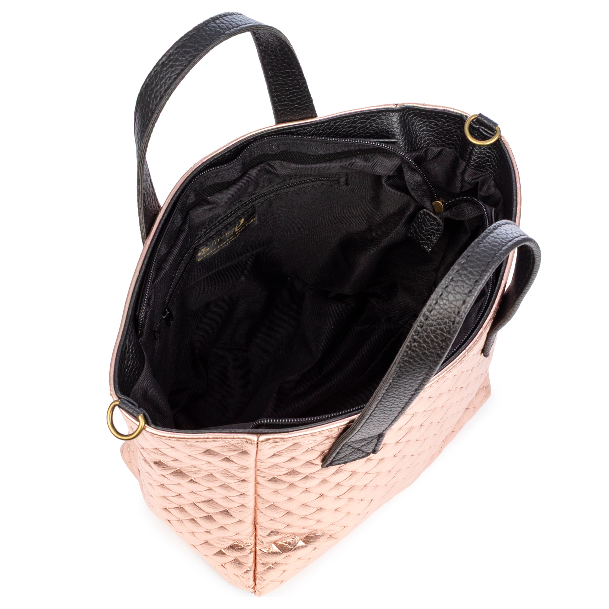 Cassandra borsa tote donna. Pelle autentica Camoscio con incisione intrecciata e lacca lucida.