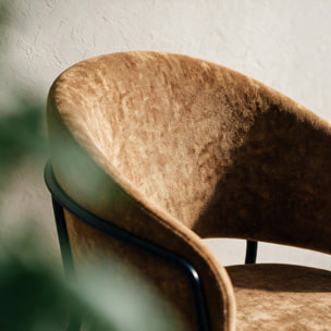 Lot de 2 chaises en tissu caramel et pieds en métal noir - Amaya