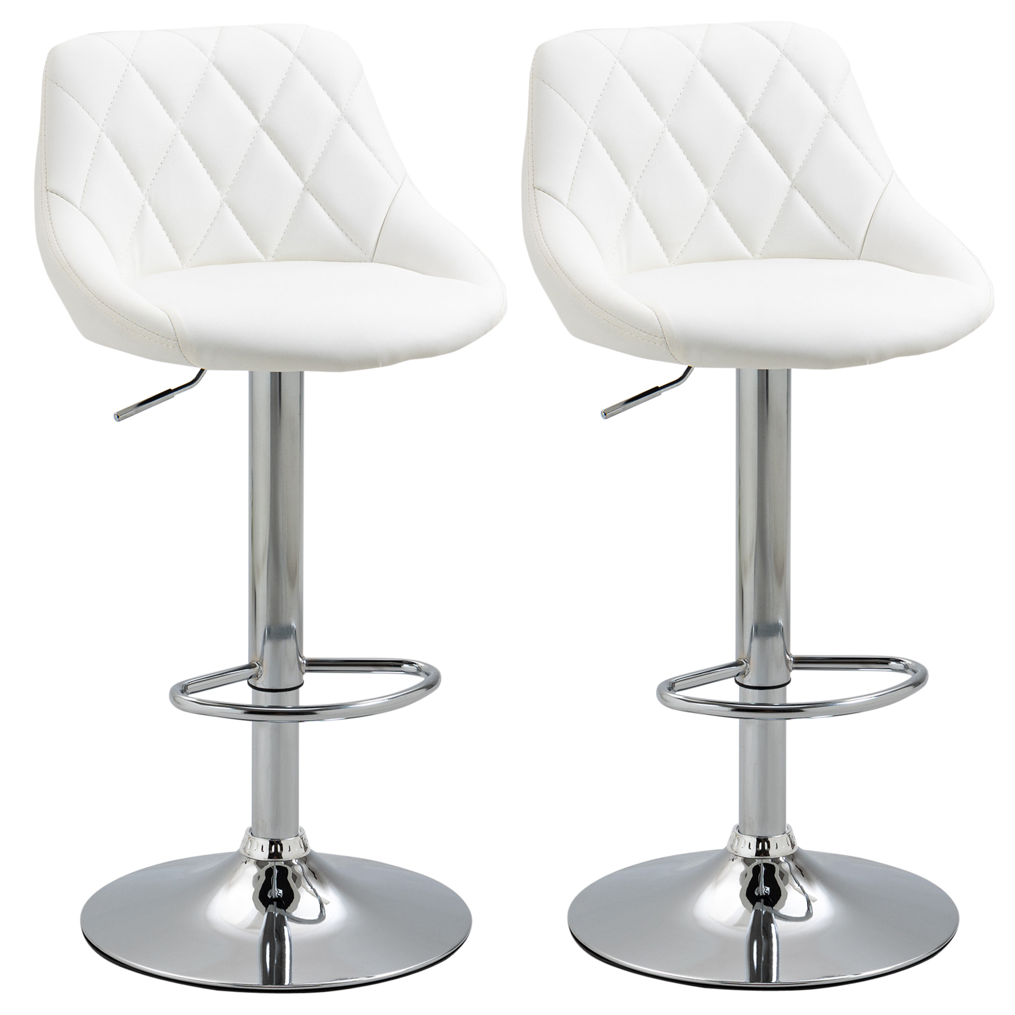 Conjunto de 2 Taburetes de Bar Giratorios con Altura Regulable Sillas Altas Modernas de Comedor con Base Redonda y Reposapiés 46x48x83-104 cm Blanco