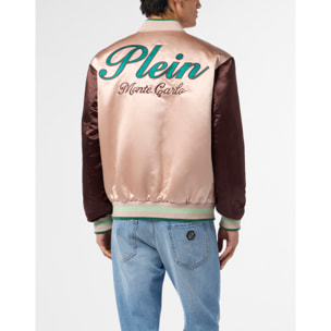 PHILIPP PLEIN Shiny Satin College Bomber Signature Monte Carlo