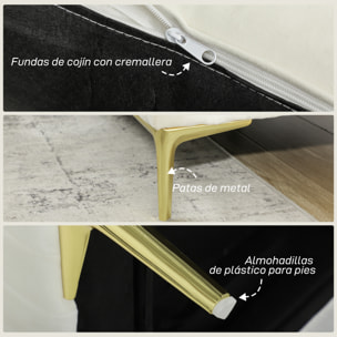Butaca de Salón, Sillón Relax de 81 cm, Tapizado en Terciopelo, Cojines Gruesos, Patas de Metal, Estructura de Madera, para Sala de Estar, Dormitorio, Oficina, Crema