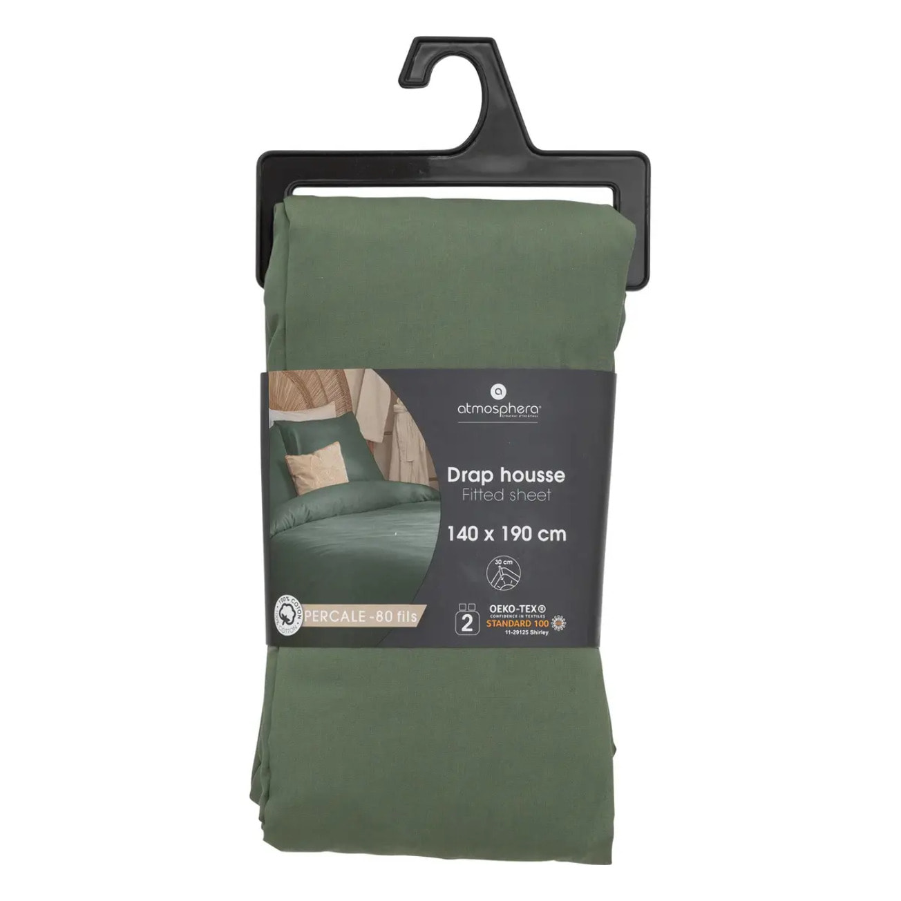 Drap-housse - percale - vert - 140x190 cm