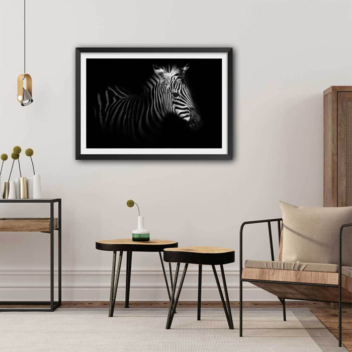Affiche zebre dans la lumière Affiche sous cadre noir