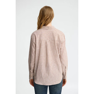 Camicia cotolino a righe terracotta regular fit con ricamo Polo Club