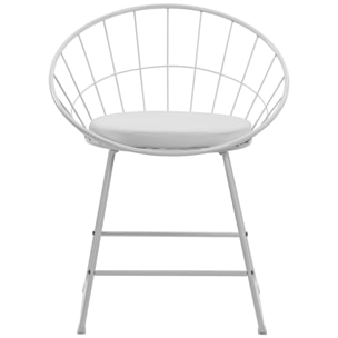 Lot de 2 chaises en métal blanc et coussin blanc ALEX