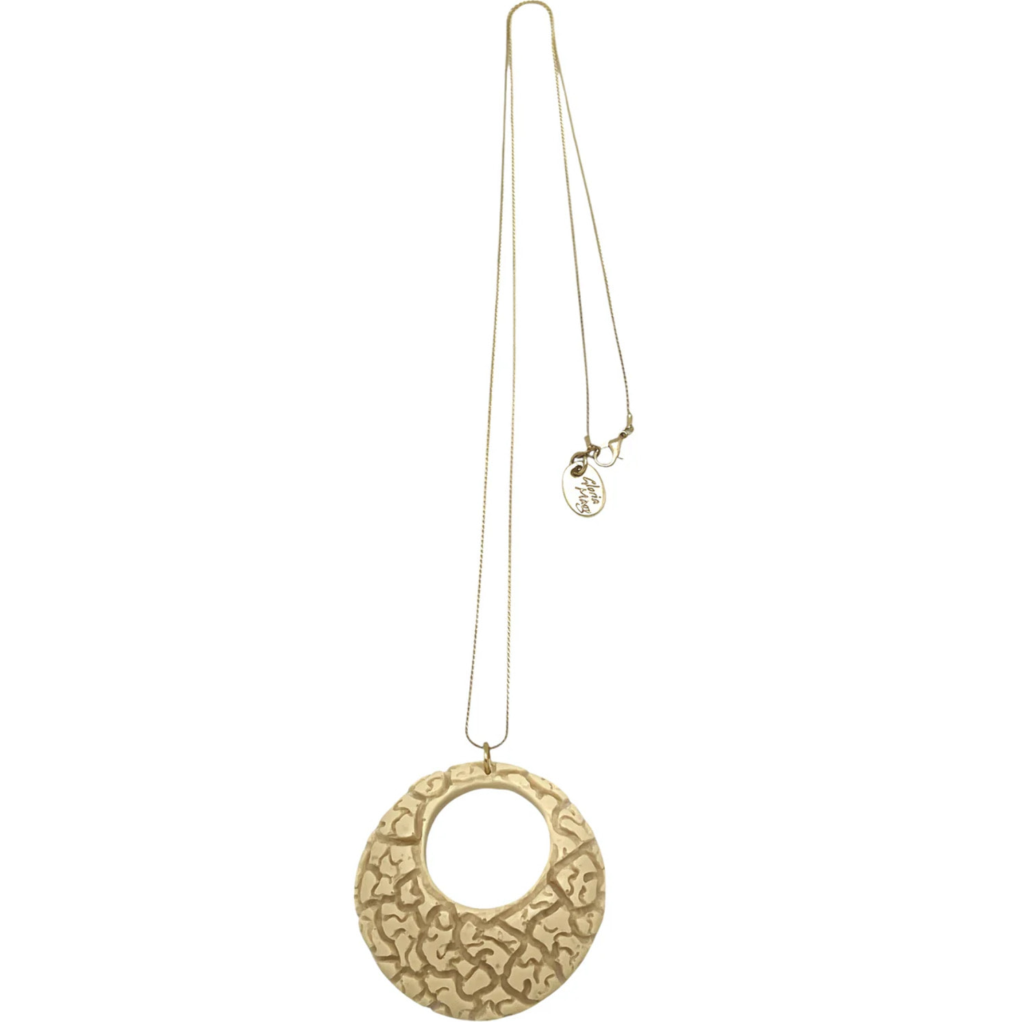 Collar largo Dentro del Laberinto resina Blanco roto y latón chapado dorado