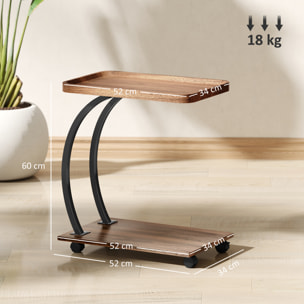 Mesa Auxiliar con Ruedas Mesa para Sofá con Bandeja Superior Estante Estructura de Acero Mesita Auxiliar para Salón Dormitorio Marrón