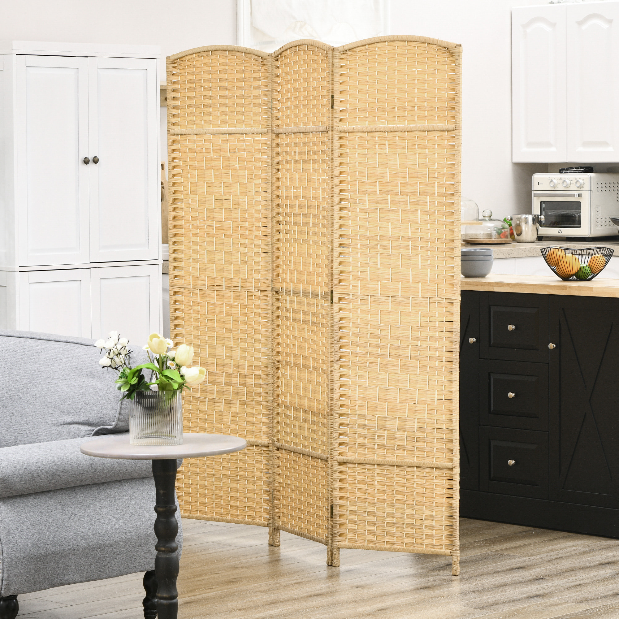 Biombo Plegable de 3 Paneles 135x180 cm Biombo Separador de Ambientes Pantalla de Privacidad de Polipropileno para Oficina Dormitorio Natural