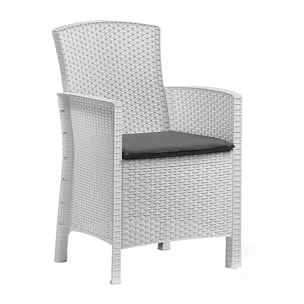 Set salotto da esterno Jupiter, Set da giardino con cuscini, Salottino indoor e outdoor effetto rattan, 100% Made in Italy, Bianco