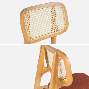 Tabouret de bar bois d'hévéa cannage et tissu 66,5cm (lot de 2) MANI
