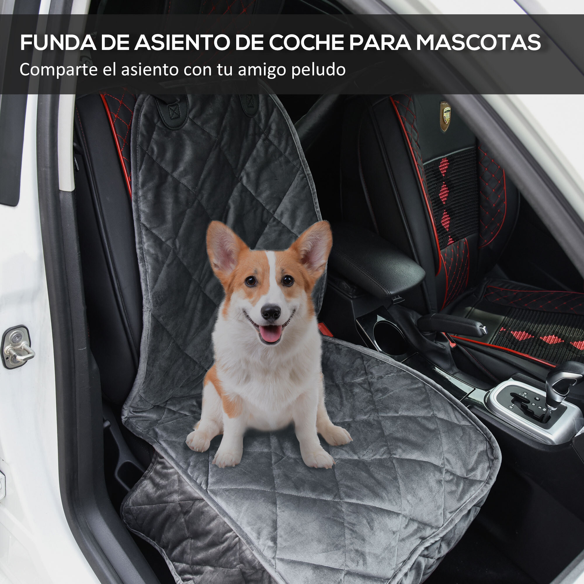 Funda de Asiento Delantero de Coche para Perro Antideslizante con Ancla y Correa