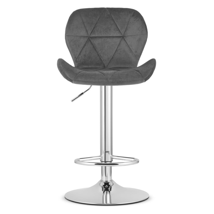 Sgabello alto West in velluto grigio con base cromata