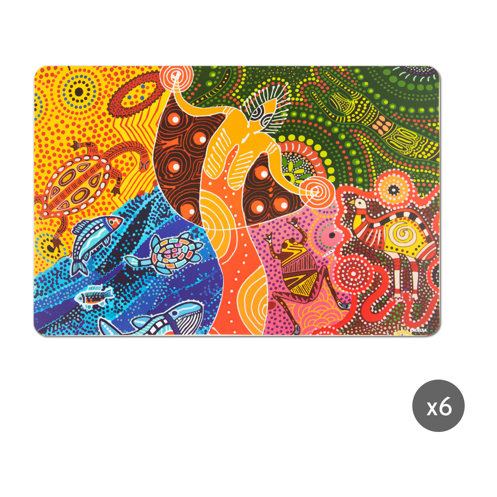 Set 6 tovagliette rettangolari Excelsa – Aboriginal, Polipropilene Multicolore