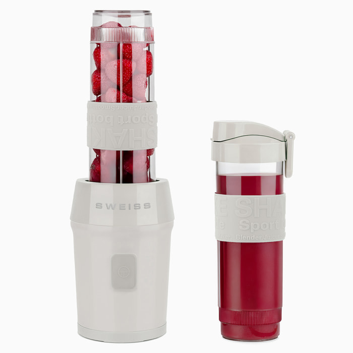 SWEISS Mini Batidora Portátil MOOV8, 2 Botellas de 570 ml con Tapas de Viaje, 4 Cuchillas de Acero Inoxidable, 300W, Beige