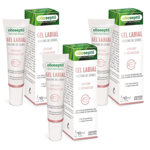 OLIOSEPTIL - Gel labial - Aux huiles essentielles 100% pures et naturelles - Apaisant et réparateur - Vegan - Lot de 3 Tubes 10ml