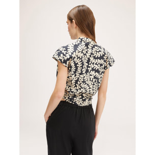 Motivi - Blusa cruzada con estampado floral - Negro