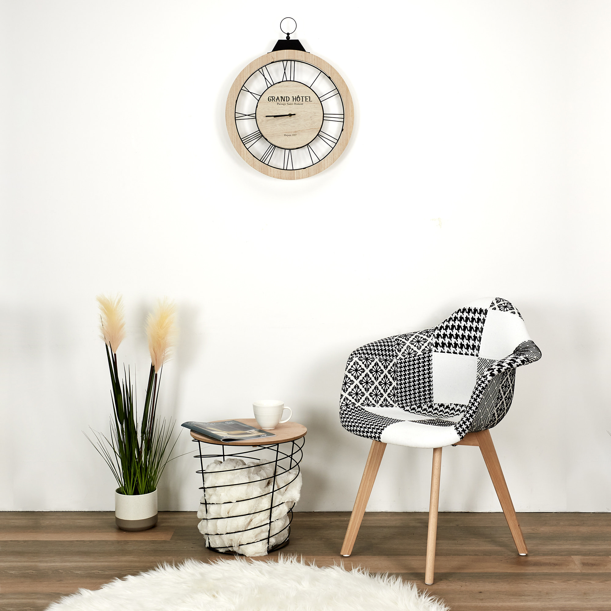 Fauteuil Scandinave Patchwork Noir Blanc - Lot De 2