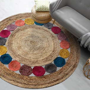 Tapis rond fait à la main en jute motif géométrique RINI