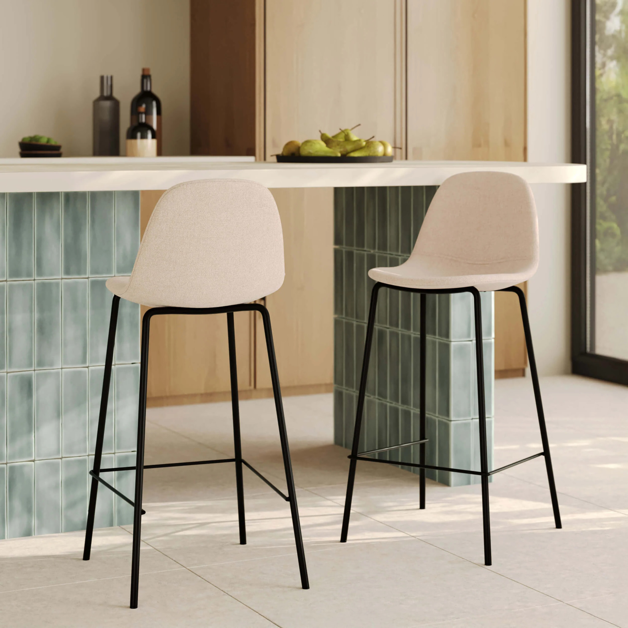 Lot de 2 chaises pour îlot central en tissu beige 65,5 cm - Henrik