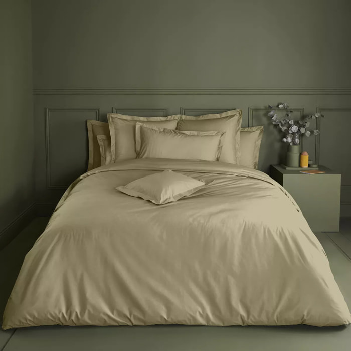 Housse de couette percale de coton uni beige La percale francaise champagne