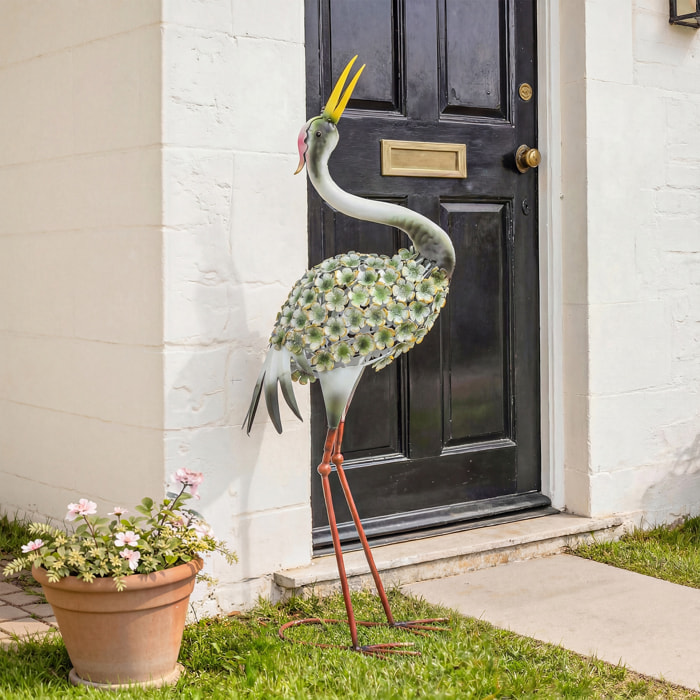 Statue de jardin héron debout décoration extérieure métal vert