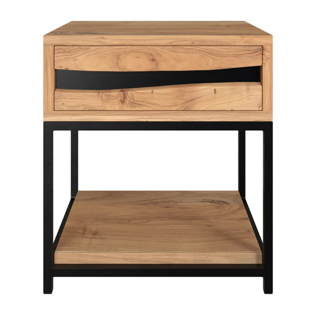 Table de chevet en bois d'acacia et métal, 1 tiroir et 1 étagère - Alabama