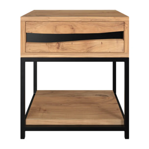Table de chevet en bois d'acacia et métal, 1 tiroir et 1 étagère - Alabama