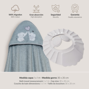 Capa Baño 1X1 Mod Parejita Elefante+Gorro Gris