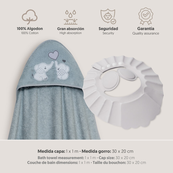 Capa Baño 1X1 Mod Parejita Elefante+Gorro Gris