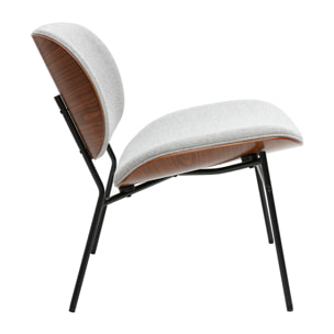 Fauteuil en tissu effet velours texturé gris et métal noir SHELBY