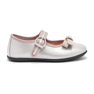 Merceditas de Niña con Hebilla Plata Bow Mary Janes