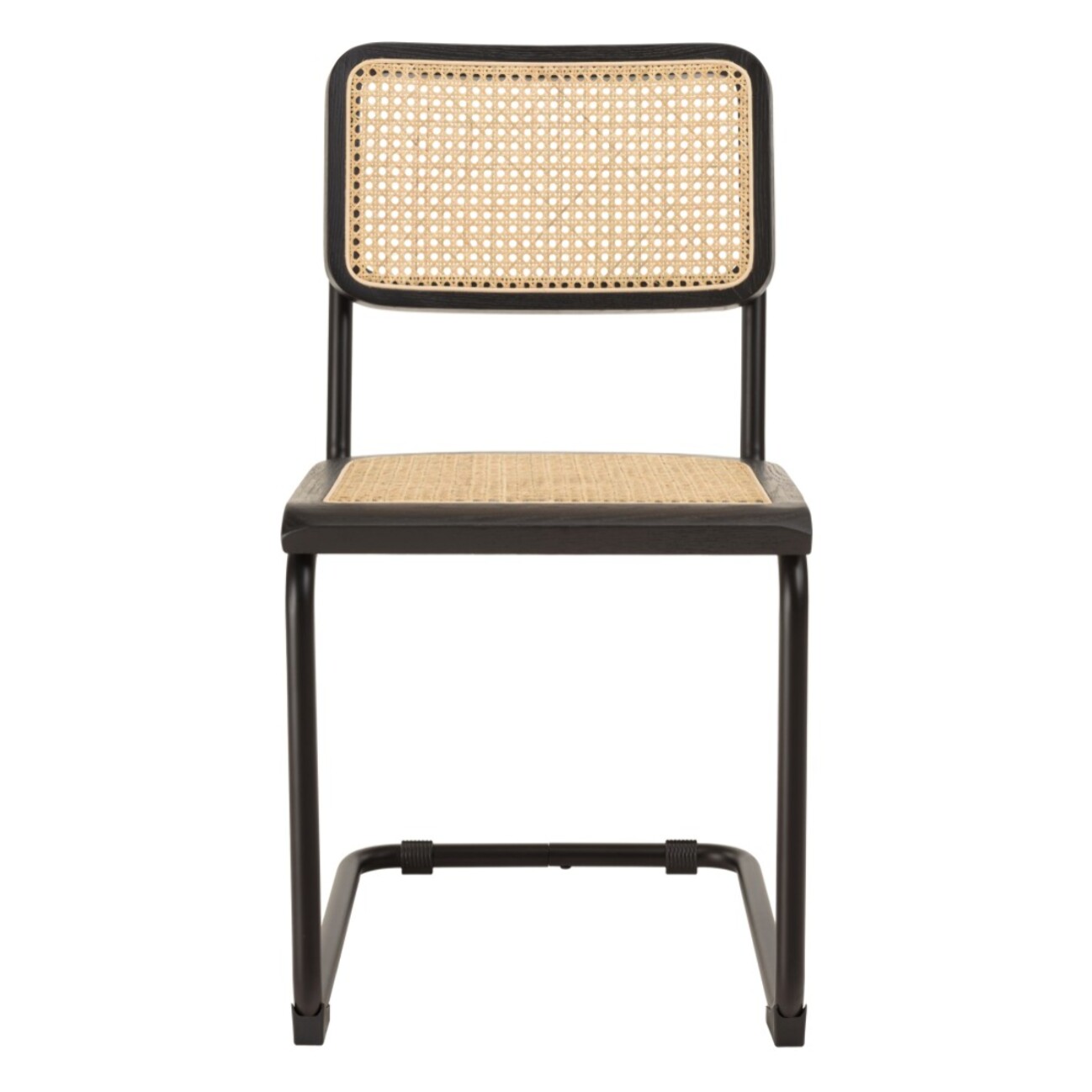 PIERRE - Lot de 2 chaises assise bois noir/rotin naturel pieds métal