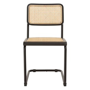 PIERRE - Lot de 2 chaises assise bois noir/rotin naturel pieds métal
