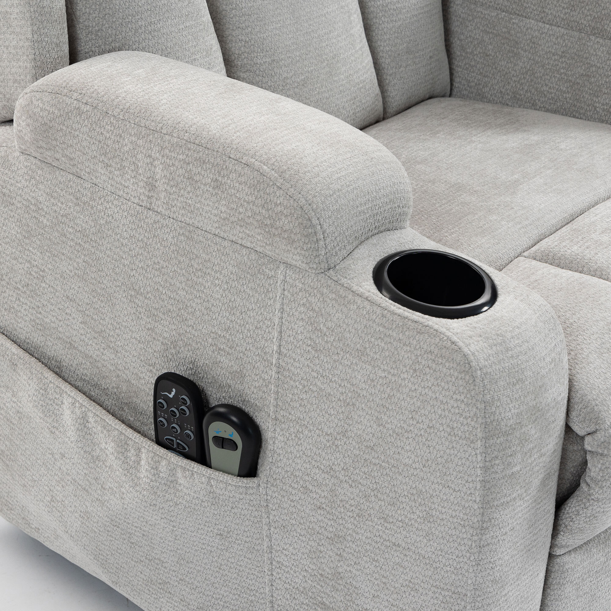 Fauteuil releveur massant chauffant inclinable repose-pieds ajustable télécommande gris clair