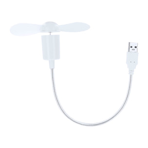 Ventilador flexible compatible con USB y USB-C, con cuello orientable para dirigir el flujo de aire. Compacto, ligero y sin necesidad de baterías, ideal para smartphones, portátiles y baterías externa