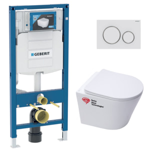 Pack WC Bati-support Geberit + Cuvette Swiss Aqua Technologies sans bride + Abattant soft close + Plaque (GebInfinitio-J)