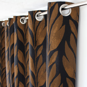 Rideau motif végétal tamisant en coton recyclé - Noir