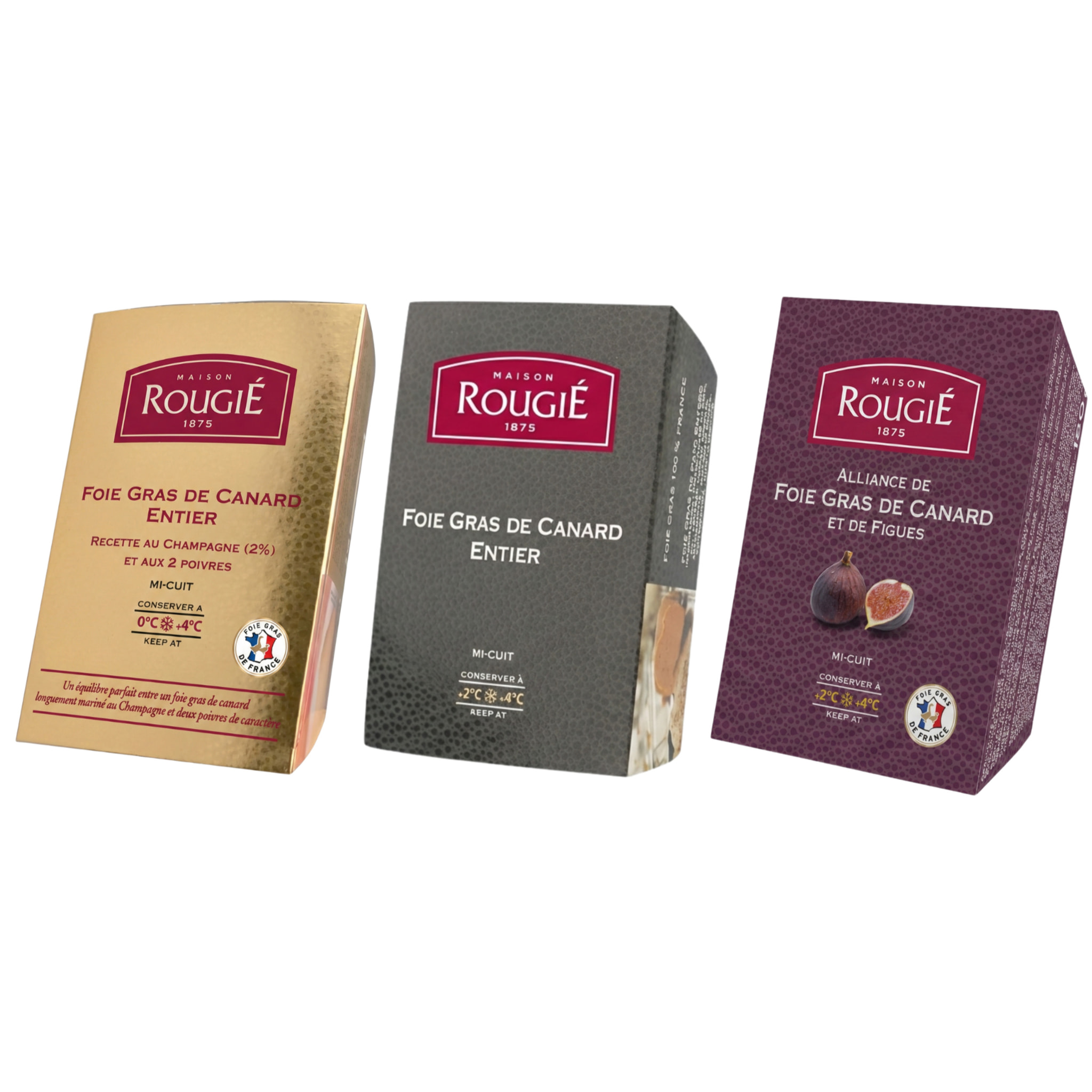 La trilogie de Foie Gras de canard entier - nature, figue, champagne - 3x180g