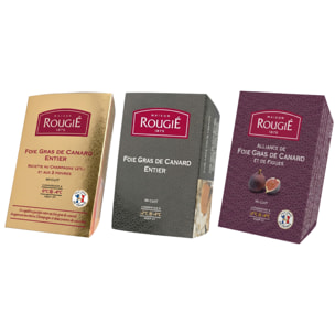 La trilogie de Foie Gras de canard entier - nature, figue, champagne - 3x180g